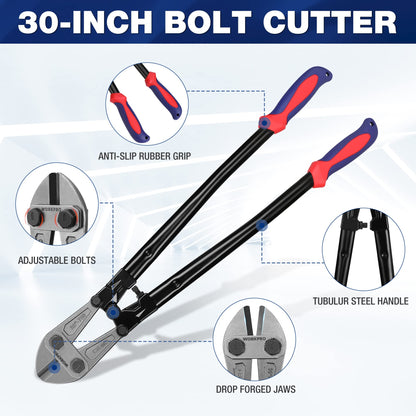 WORKPRO W017007A Bolt Cutter, Bi-Material Handle with Soft Rubber Grip, 30", Chrome Molybdenum Steel Blade
