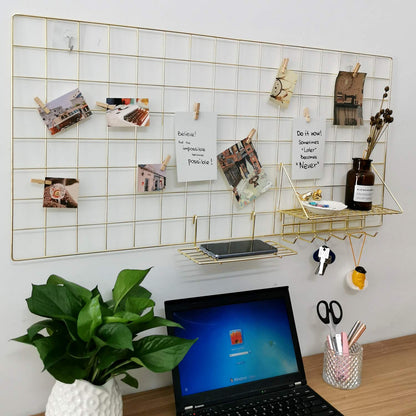 Yash Metal Wire Grid Panel, Display Organizer, Postcard, Wall Artwork Display for Home Office Living Room Dorm Room, Kitchen Storage Grid Wall, 37.4" X 17.7", Pack of 2 Pcs, Gold
