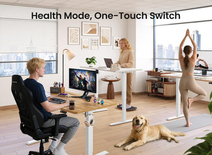 BANTI 63 × 28 Inches Standing Desk, Ergonomic, Electric Height Adjustable, Sit and Stand Up, Computer Desk with a Deeper Desktop, White Frame/Maple Top