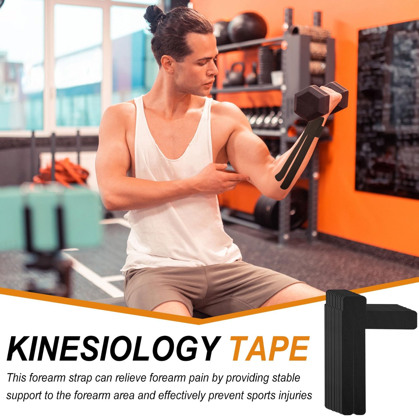 FairySandy 12 Pcs Precut Kinesiology Tape for Pain Relief Waterproof Breathable Kinesiology Athletic Tape Enhance Elastic Pre Cut Strips for Sports Joints Muscle Support (Forearm,Black)