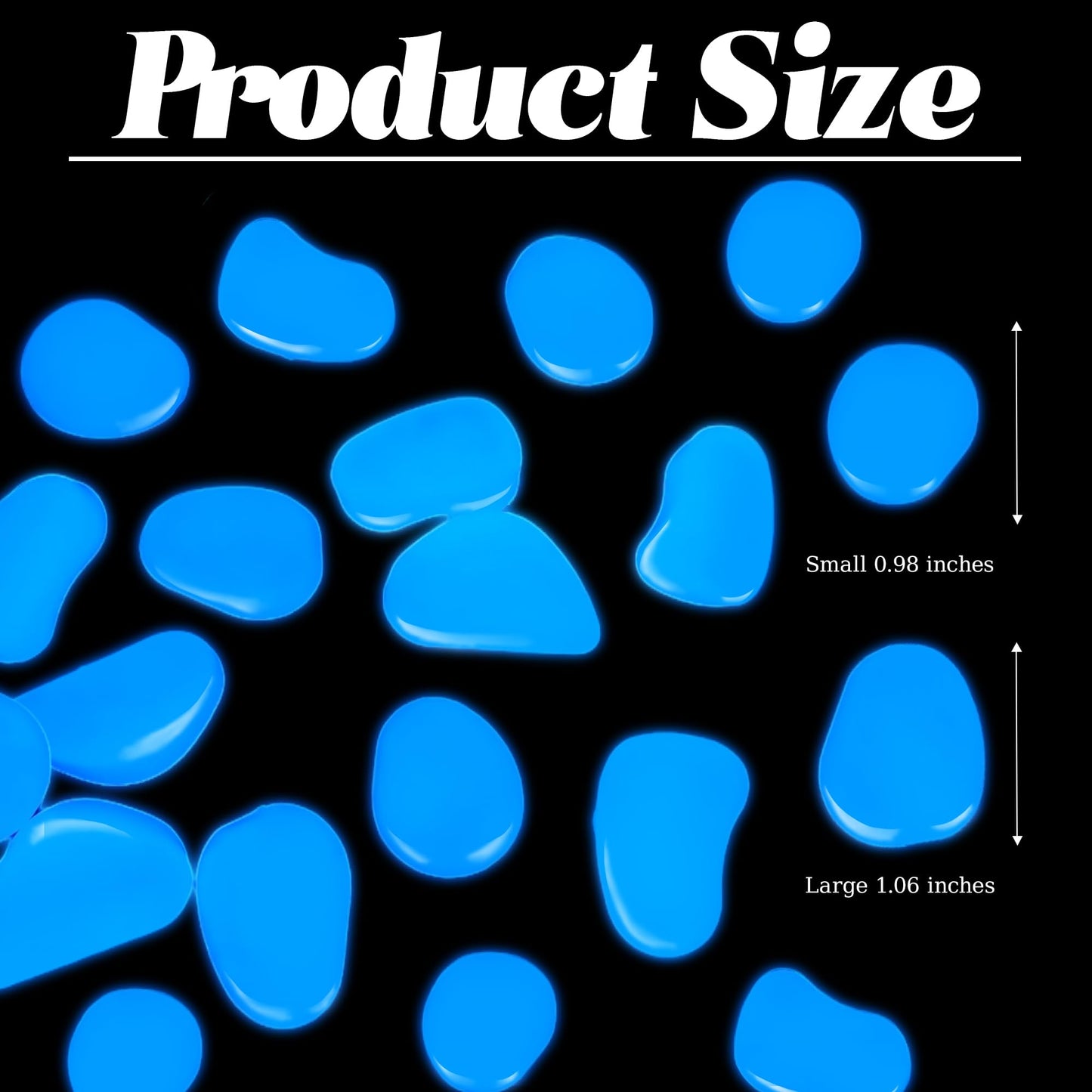 200PCS 1-1.2" Blue Glow in The Dark Pebbles Fish Tank Rocks Outdoor Glowing Rocks Luminous Stones for Walkway Pathway Backyard Glow in The Dark Rocks for Garden