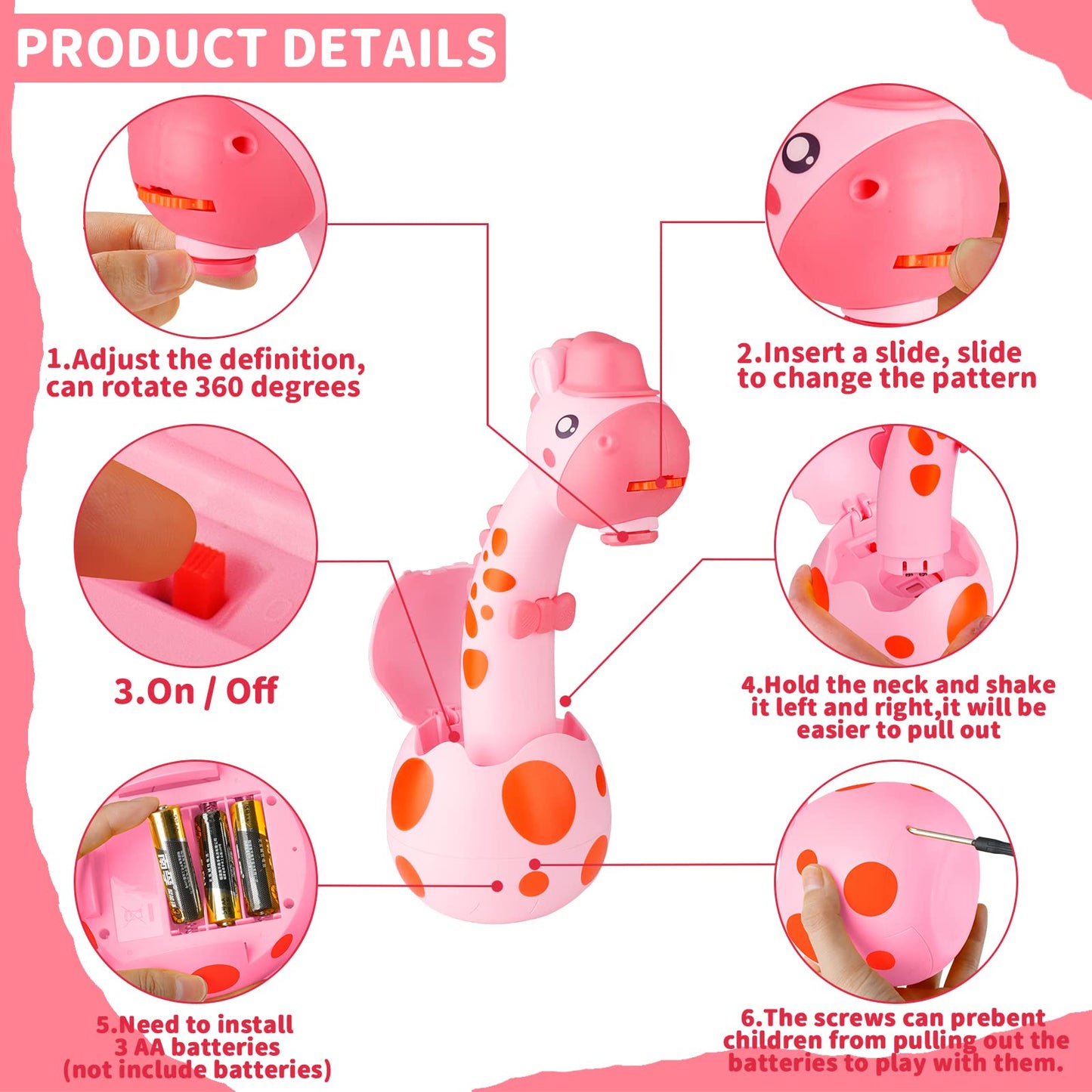 Kids Drawing Projector with 72 Patterns - KETIEE Drawing Projector Table for Kids Trace and Draw Projector Toy Art Projector Drawing Toddler Toy Painting Machine for Boys Girls 3-6 Years Old, Pink