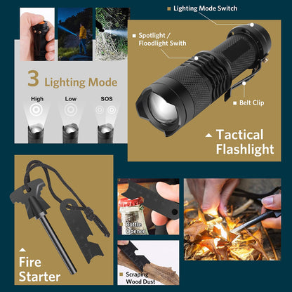 ABPIR Gifts for Christmas Survival Kits for Men Dad Husband Him, 13 in 1 Survival Gear and Equipment Tactical Tools for Camping Hiking Hunting Outdoor Adventure, Cool Birthday Idea