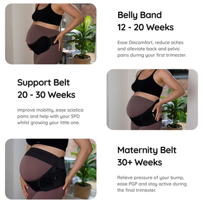 BABYGO® 4 in 1 Pregnancy Support Belt Maternity & Postpartum Band - Relieve Back, Pelvic, Hip Pain, SPD & PGP >> inc 40 Page Pregnancy Book for Birth Preparation, Labour & Recovery M Black