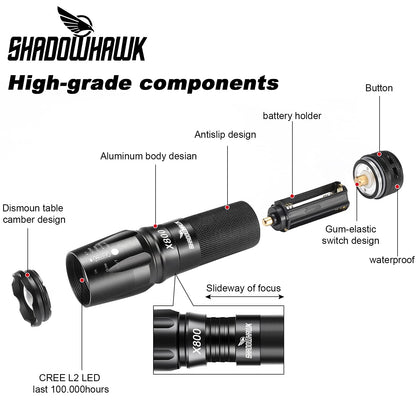 Shadowhawk X800 300000 Lumens Torches LED Super Bright Rechargeable, Powerful Bright Torch Flashlight, LED Torches Battery Powered Waterproof for Outdoor Gift