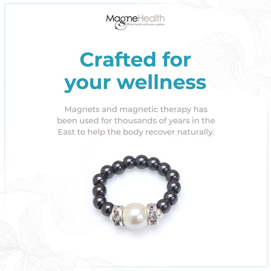MAGNEHEALTH Black Magnetic Hematite Stretch Ring w/Large White Magnet Bead - Absorbs Negative Energy, Wellness and Balance Jewelry, Unisex Ring, Gift for Men and Women, Stretchable Comfort Fit, Large