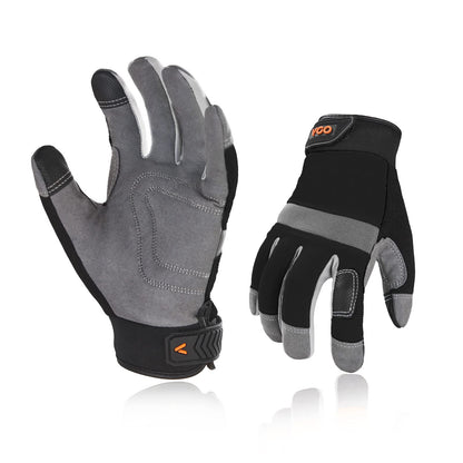 Vgo... 1 Pair Synthetic Leather Multi-Functional Work Gloves, Gardening Construction Builder Gloves (Size XL, Black, SL7584)
