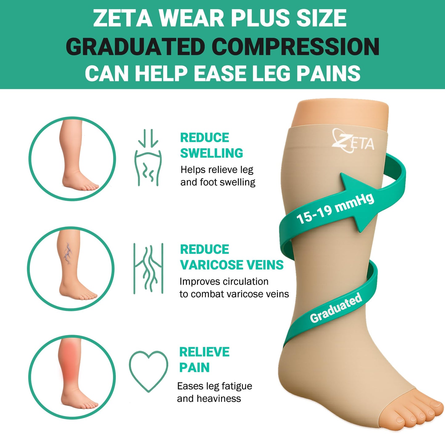 Zeta Wear Plus Size Support Socks - Wide Calf Compression, Great for Travel & Flights, Women Love Its Amazing Fit, Cotton-Rich Comfort & Soothing Relief, 1 Pair, 3XL, Gray