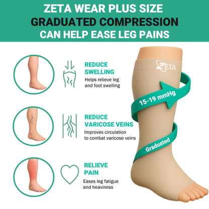 Zeta Wear Plus Size Support Socks - Wide Calf Compression, Great for Travel & Flights, Women Love Its Amazing Fit, Cotton-Rich Comfort & Soothing Relief, 1 Pair, 3XL, Gray