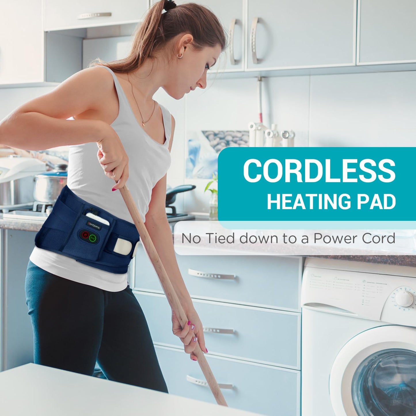 Comfytemp Cordless Heating Pad with Massager for Back Pain Relief, Portable Lower Back Massager FSA Eligible HSA Rechargeable, Birthday Gifts for Women Men Mom Dad Seniors Christmas 3 Heat 30 Auto-Off