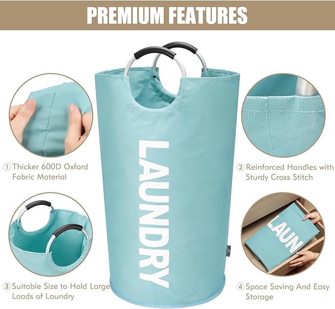 DOKEHOM 90L Large Laundry Basket, Collapsible Laundry Bag, Freestanding Tall