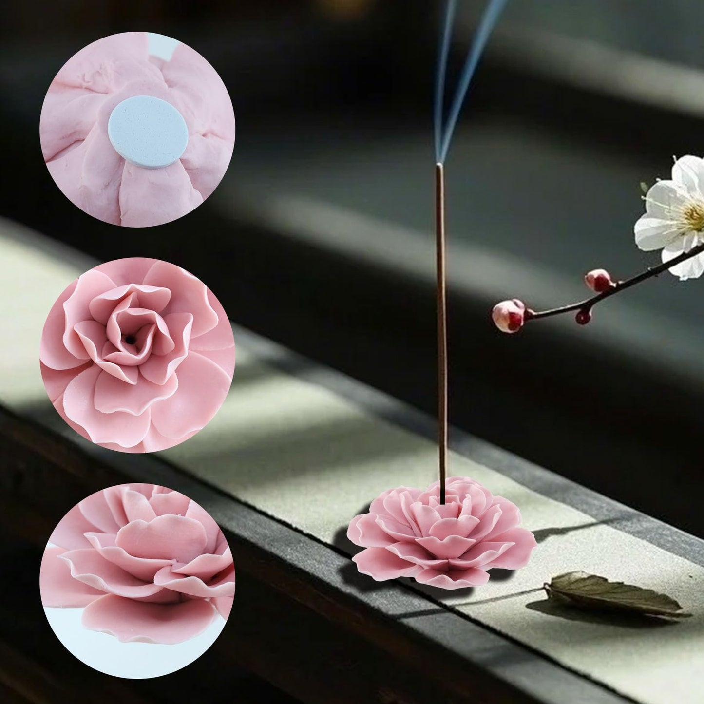 Bitray Pink Incense Holder 3.35" Dia Burner Holder Ceramic Flower Incense Sticks Holder for Yoga Studio