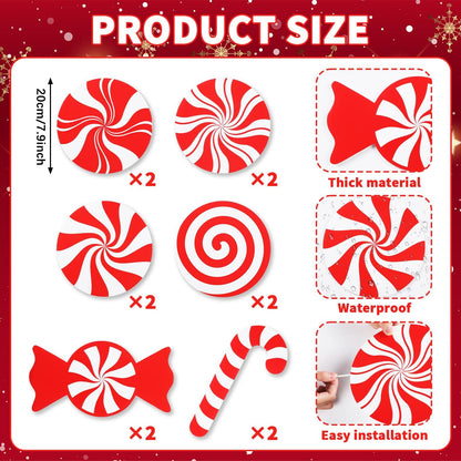 12Pcs Large Peppermint Lollipop Candy Cane Christmas Tree Picks Red and White Candy Shaped Xmas Tree Toppers Ornaments Decorations for Wreath Vase Home Office Holiday Party Supplies