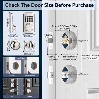 Ulecoce Fingerprint Keypad Deadbolt with Handle Set, Keyless Entry Door Lock, Door Locks for Front Door Lock Set, App Control, Auto Locking, Easy to Install, Satin Nickel