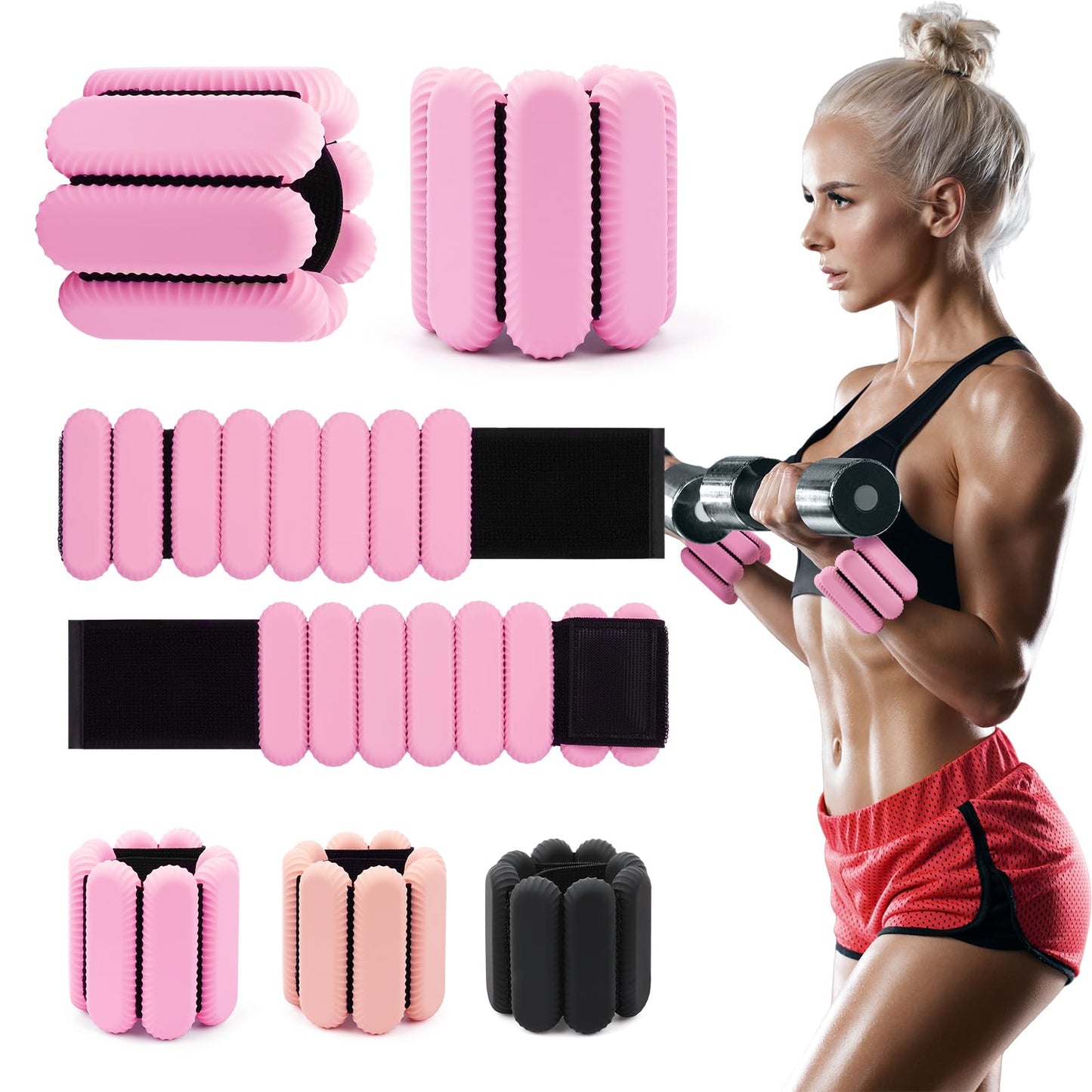 Wrist & Ankle Weights for Women, Wearable Strong Arm & Leg Weights Set of 2(1Lbs Each), Adjustable Ankle Weights for Walking, Yoga, Dance, Barre,Gym,Exercise,Pilates,Walking Running (Pink)