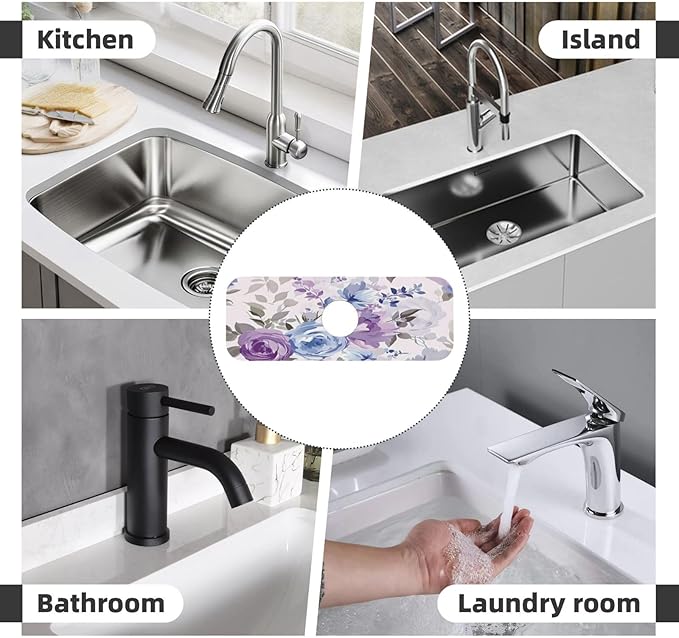 Lavender Flowers Kitchen sink faucet pad, strong water absorption, anti slip