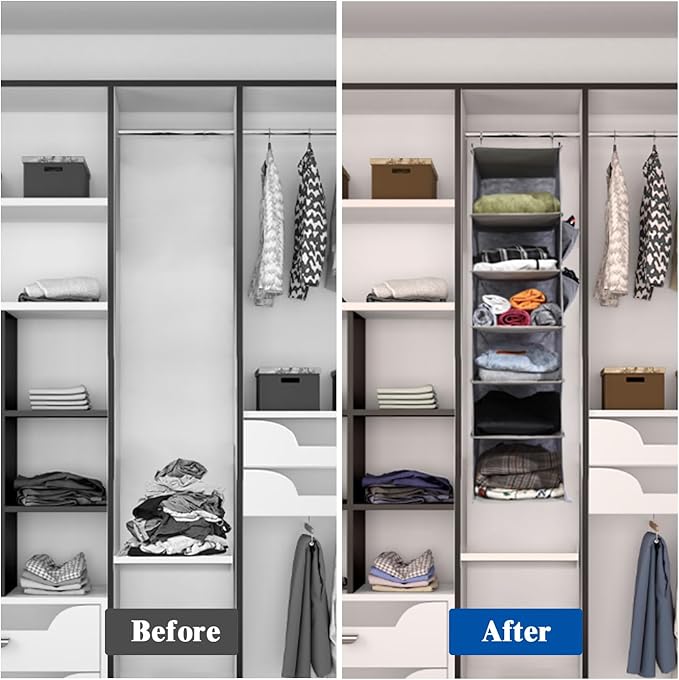 2 Packs Hanging Closet Organizer, 6-Shelf Closet Organizers and Storage