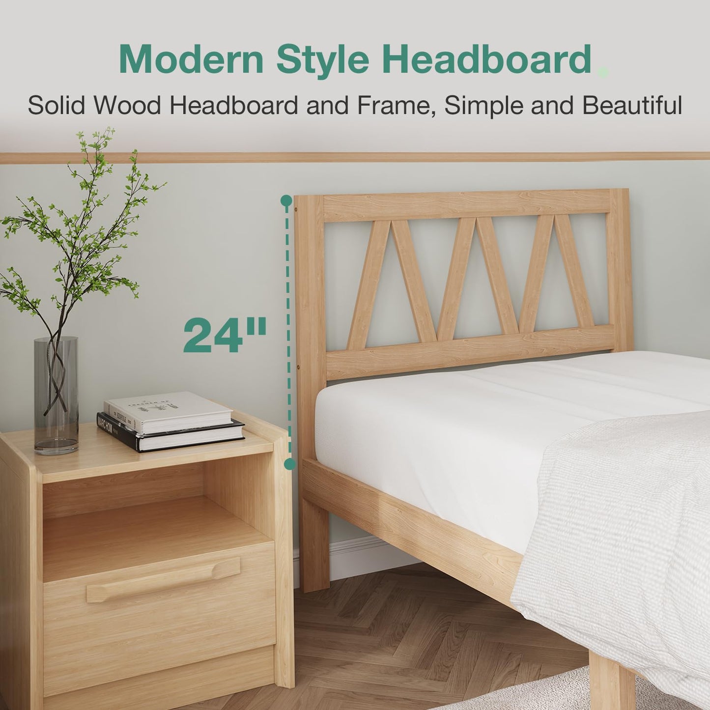 Novilla Twin Bed Frames Wood Twin Size Bed Frame with 8.5 Inch Space Underneath, BedFrame with Headboard Solid Wood Bed Frame Foundation No Box Spring Needed, Easy Assembly