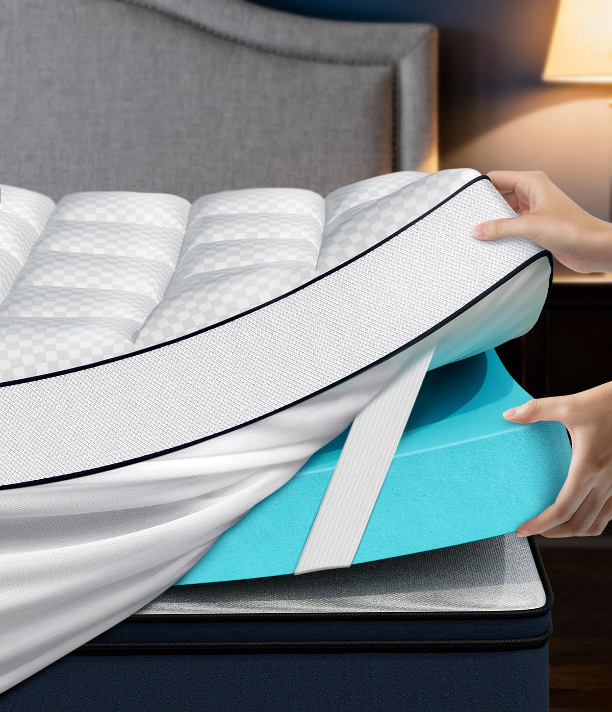 Panyu Dual Layer 4 Inch Memory Foam Mattress Topper King Size, 2" Cooling Gel Memory Foam & 2" Pillow Top Mattress Pad Cover for Back Pain Relief, Deep Elastic Pocket, Medium Support, White