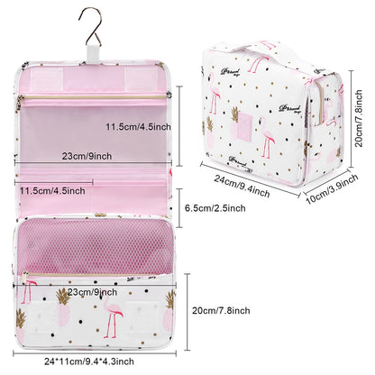 Hanging Travel Toiletry Bag for Women & Girls, Lychii Cosmetics Makeup Bag Organiser for Travel Size Accessories - Flamingo Printed