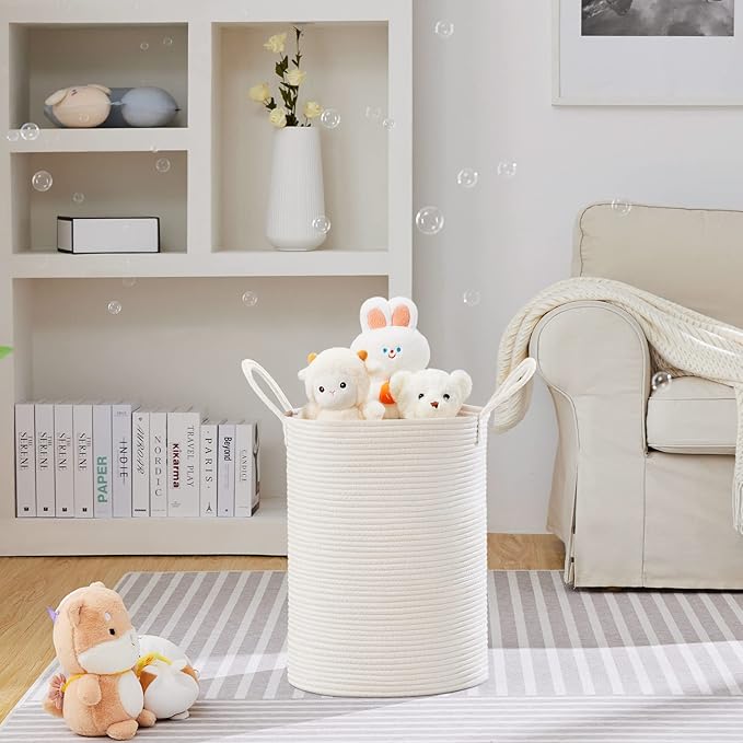 VIPOSCO Large Laundry Hamper, Tall Woven Rope Storage Basket
