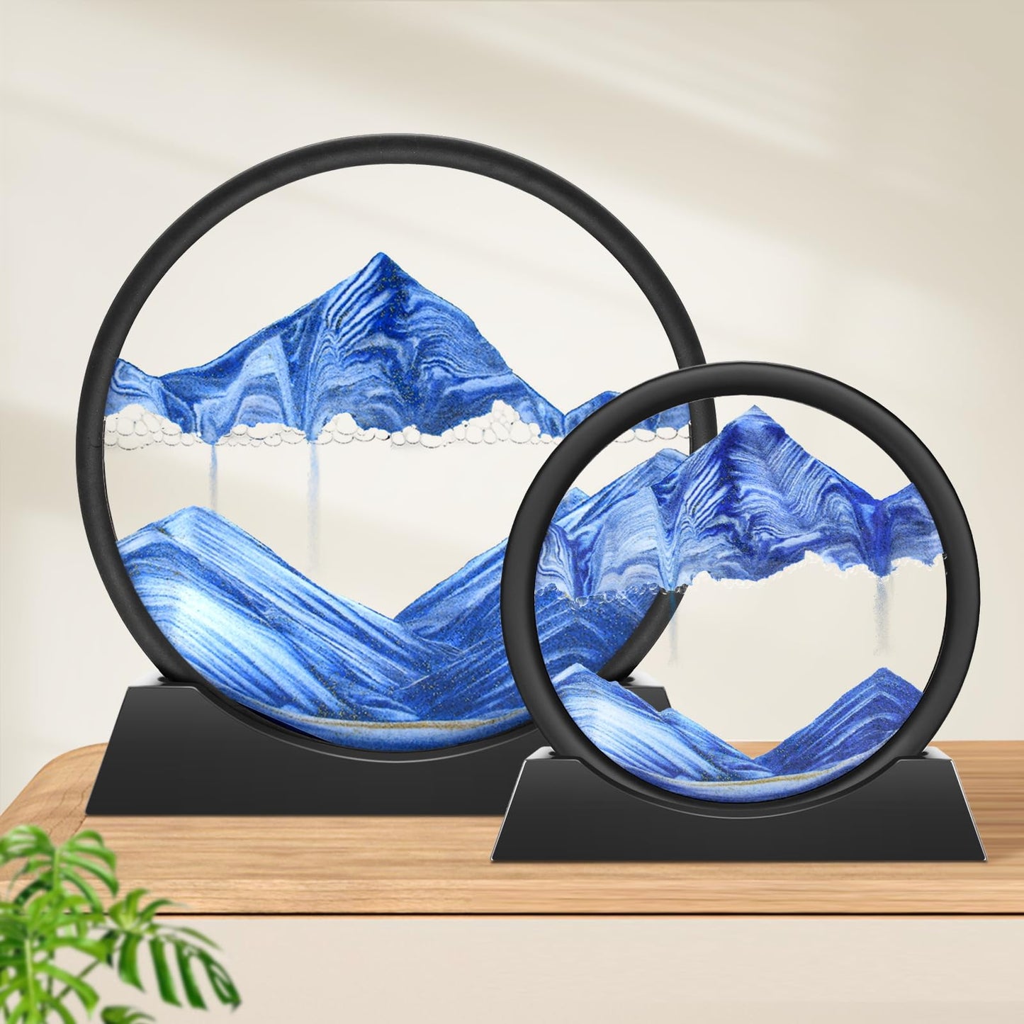 Wai Danie Moving Sand Art Picture 3D Hourglass Deep Sea Sandscape Liquid Motion Display Painting Flowing Sand Frame Relaxing Desktop Home Office Work Decor(Blue, 7")