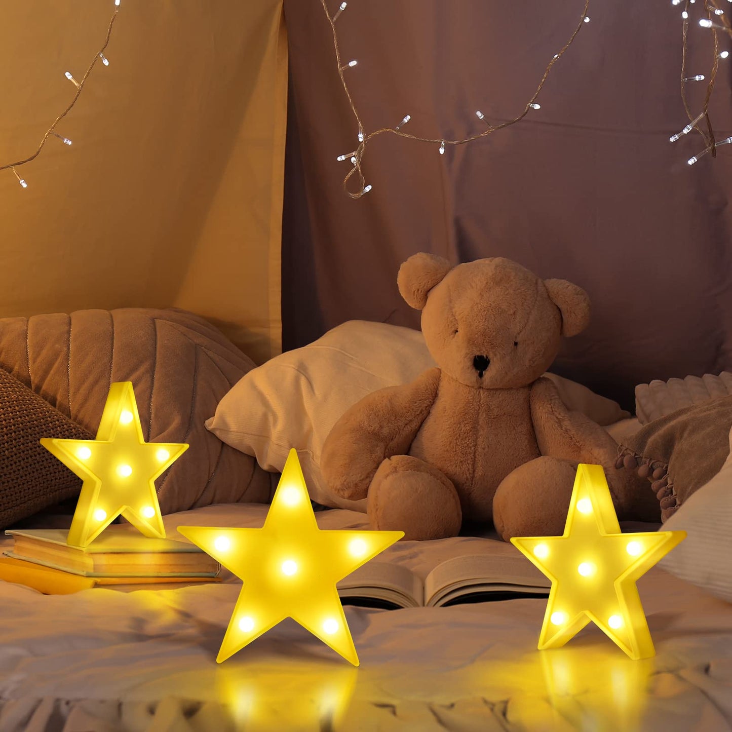 3 Pcs LED Stars Night Light Can Be Hung On The Wall Kids Room Room Light, Suitable for Birthday Party Holiday Decoration Baby Room Nursery Decoration (Stars)