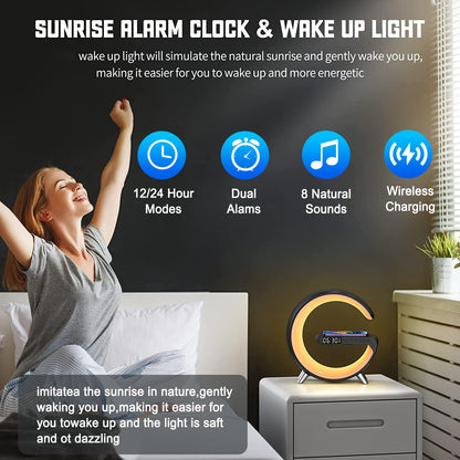 4 In 1 Smart LED Table Lamp, Alarm Clock, Wireless Charger, Night Light, Bluetooth Speaker with App Control, Bedside Lamp for Bedroom, Office, Home Decor, Family, Girls Boys Birthday Festival Gifts
