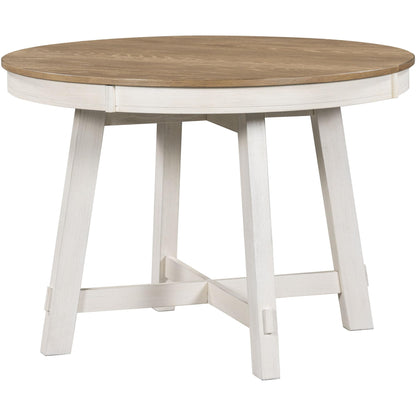 GDFStudio 42"-58" Farmhouse Extendable Dining Table for 4-6, Solid Wood Round Dining Table with 16" Leaf & X-Shaped Base, Kitchen & Dining Room Table, Space Saving, Oak Natural Wood+Antique White