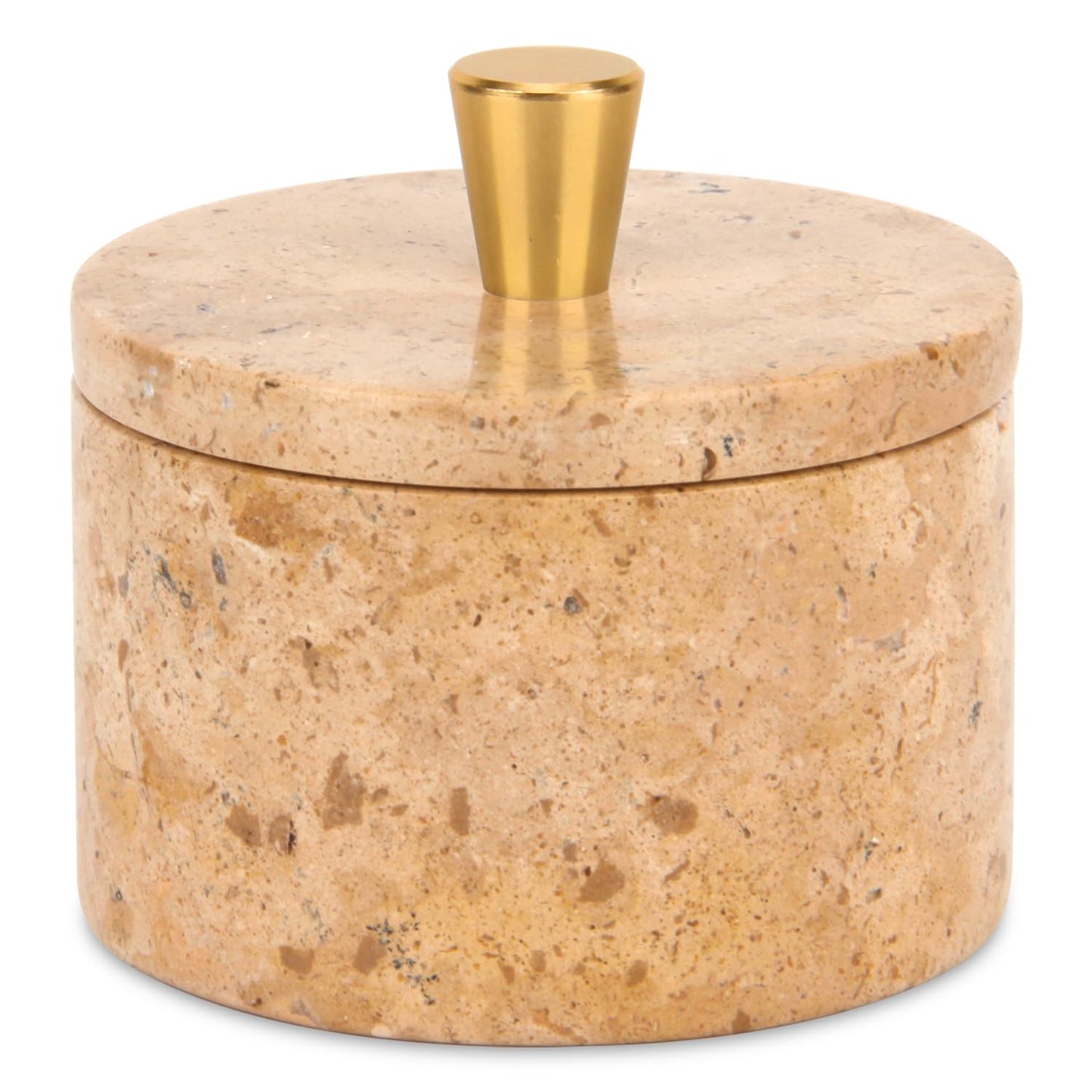 Stonemanus Marble Salt Cellar with Lid, 4 inch Natural Stone Salt Pepper Box, Alloy Lid for Kitchen Countertop Storage (Mud yellow, 4 * 3.5)