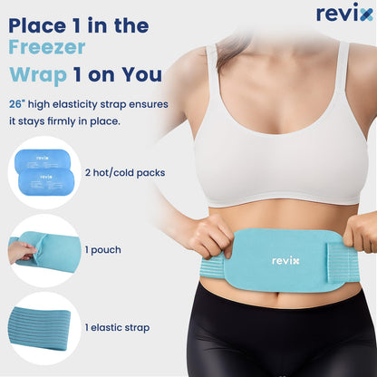 REVIX Ice Packs for Injuries Combo – 2 Packs of 10"x5" Hot Cold Gel Packs Reusable & 16"x9" Large Back Ice Pack, Flexible for Knees, Back, Shoulders, Arms and Legs, Care Package for Women and Men