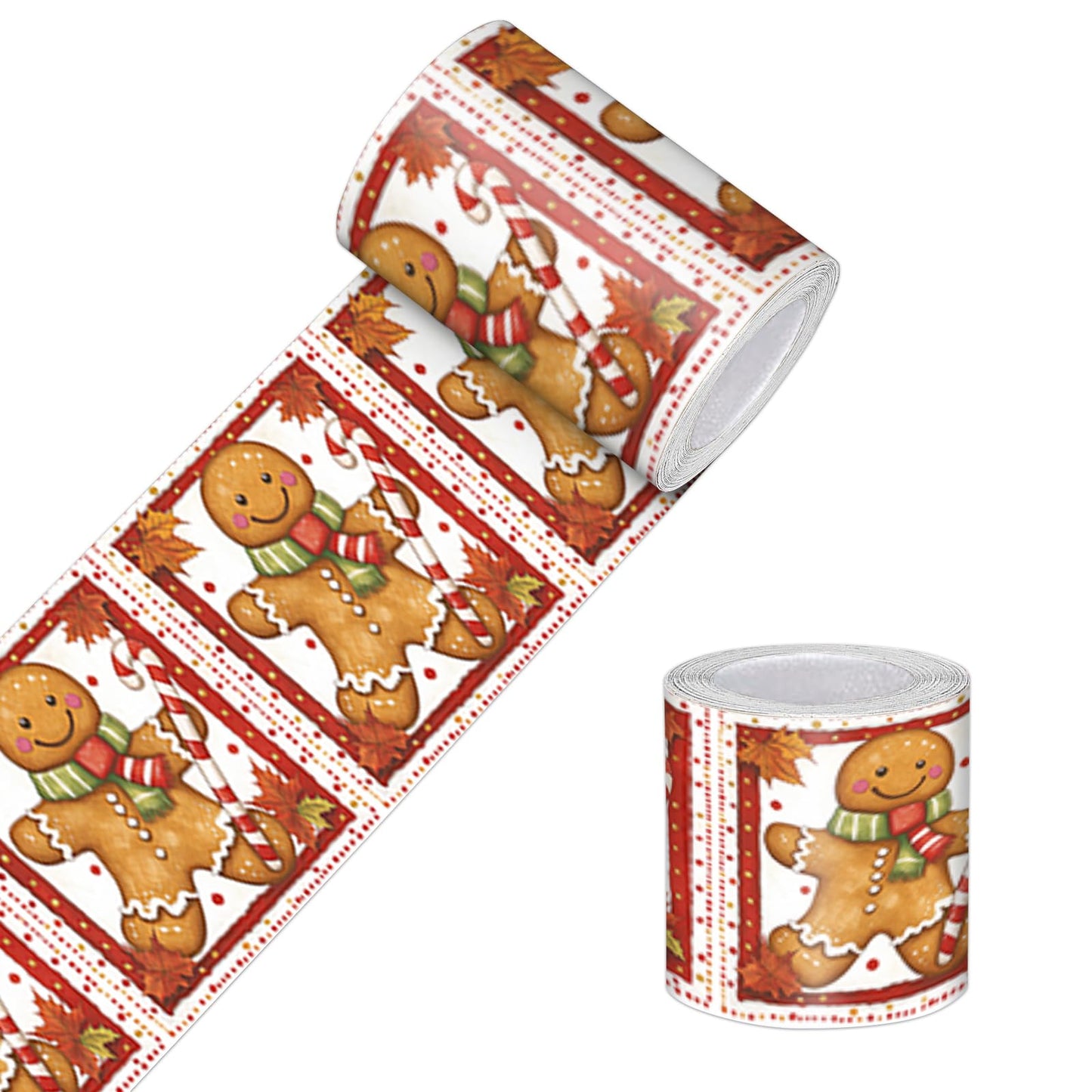 HOMETITUTE Wallpaper Border Peel and Stick Christmas Gingerbread Candy Cane Fall Wreath Wall Decoration Self-Adhesive Border for Bathroom Kitchen Living Room Winter Holiday Decor 4x196 Inch