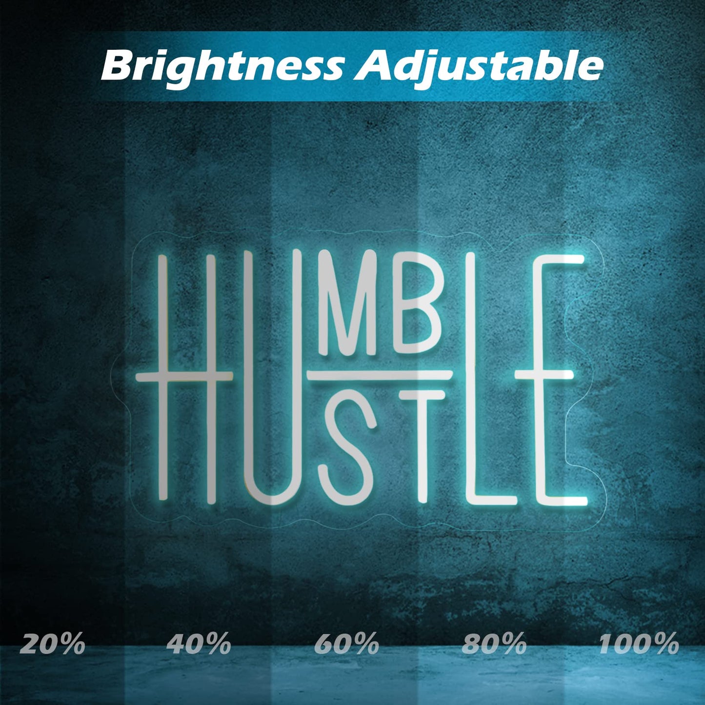 Hustle Words LED Neon Lights Party Decorations, USB Powered Switch LED Neon Lights Brightness Adjustable for Office Room, Gym Room, Man Cave, Gamer Room Decor (Blue)