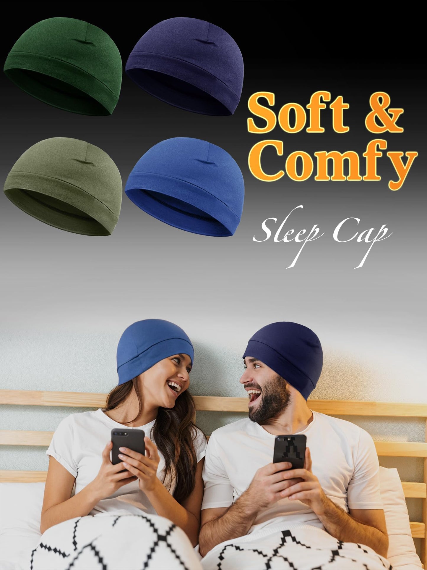 Syhood 4 Pcs Cotton Skull Caps for Men Women Breathable Beanie Thin Sleep Hat Night Running Cap Helmet Liner for Cycling Gym(Army Green, Navy Blue, Black, Dark Blue,Solid Style)