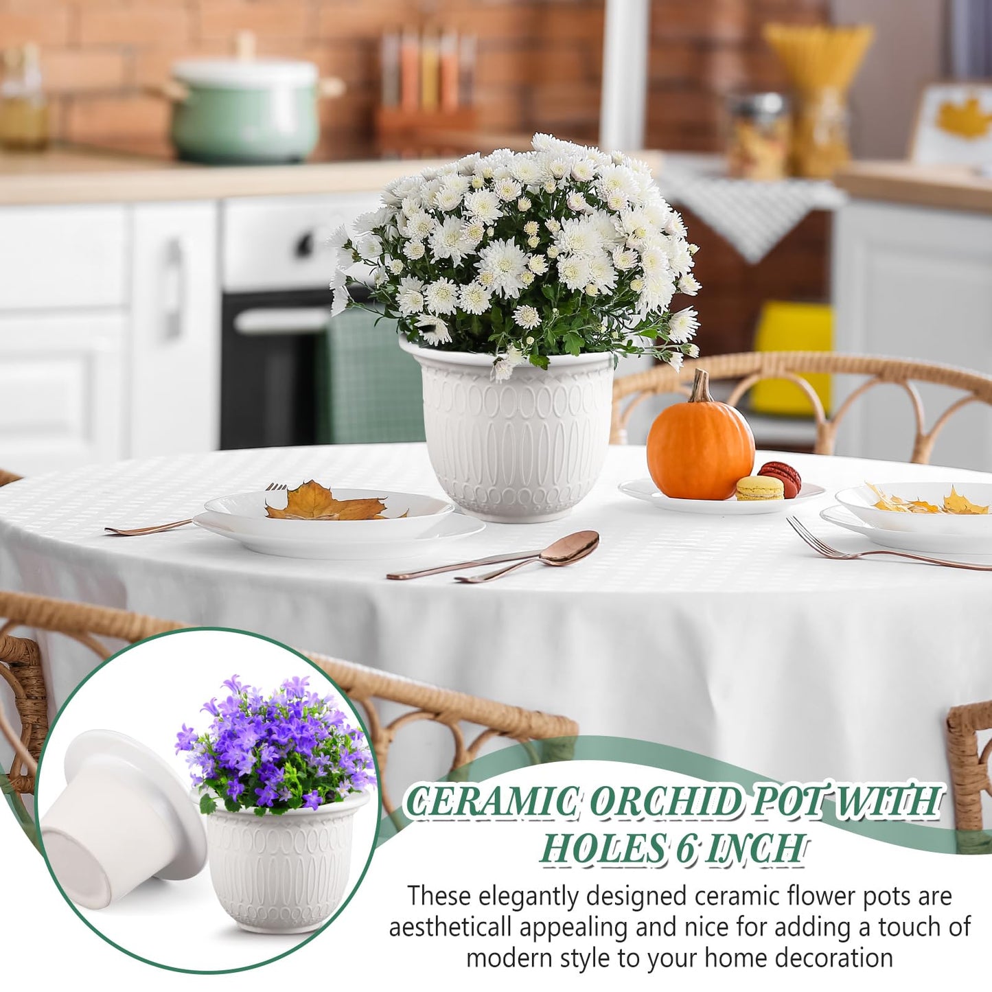 Romooa 1 Set African Violet Pots Self Watering, 7 Inch White Ceramic Dolomite Clay, Easy Effortless Planter Pot for Indoor Plants Herbs Flowers Orchids Succulent, Ideal Gifts, Plant Not Included