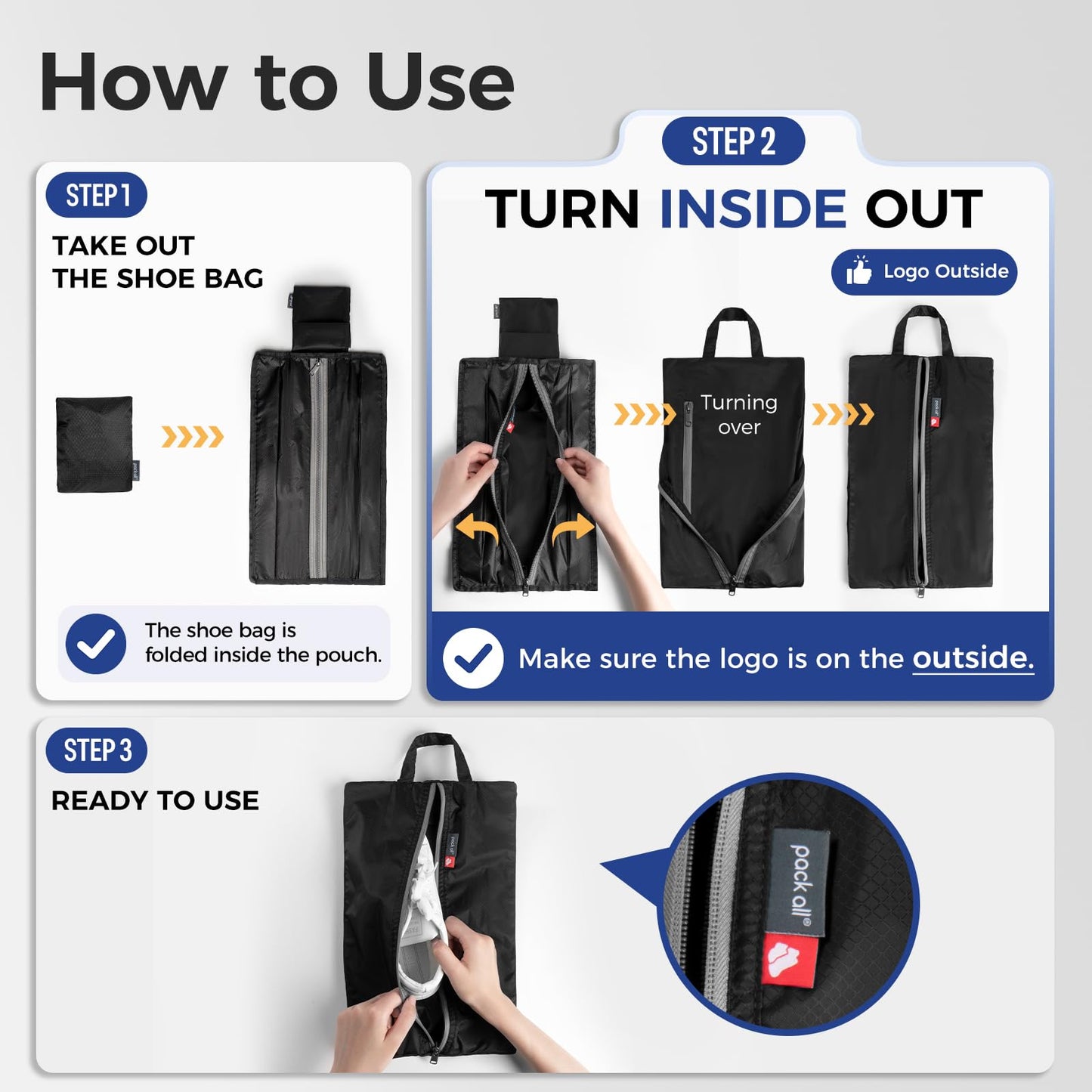 pack all Foldable Shoe Bag for Travel, Water-Resistant Ultralight Shoe Pouch for Gym, Odor-Resistant Soccer Cleats Bag for Sport (Dual Pocket Version)