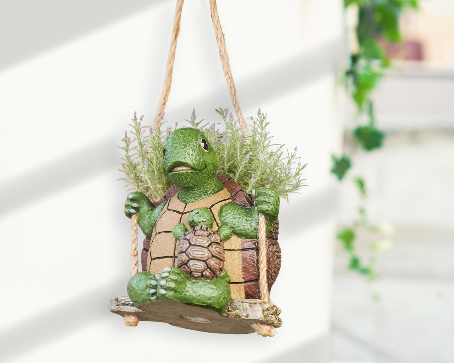 Saysmile Swing Turtle Hanging Planters for Indoor Plants, Cute Small Succulent Pots with Drainage Hole, Unique Resin Plant Hangers Outdoor, Hanging Plant Holder for String of Pearls, Gift for Mom