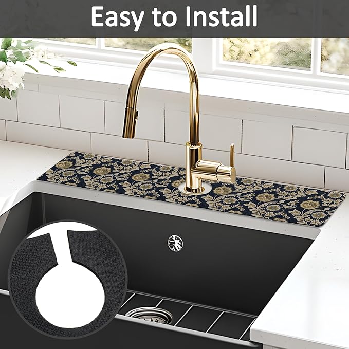 24" X 5.5" Kitchen Sink Splash Guard Faucet Mat Floral Flower Super Absorbent