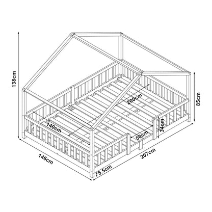 [en.casa] Children's bed Treviolo House bed 140 x 200 cm wooden bed for children with fall-out protection bed frame with slatted frame pine wood pink
