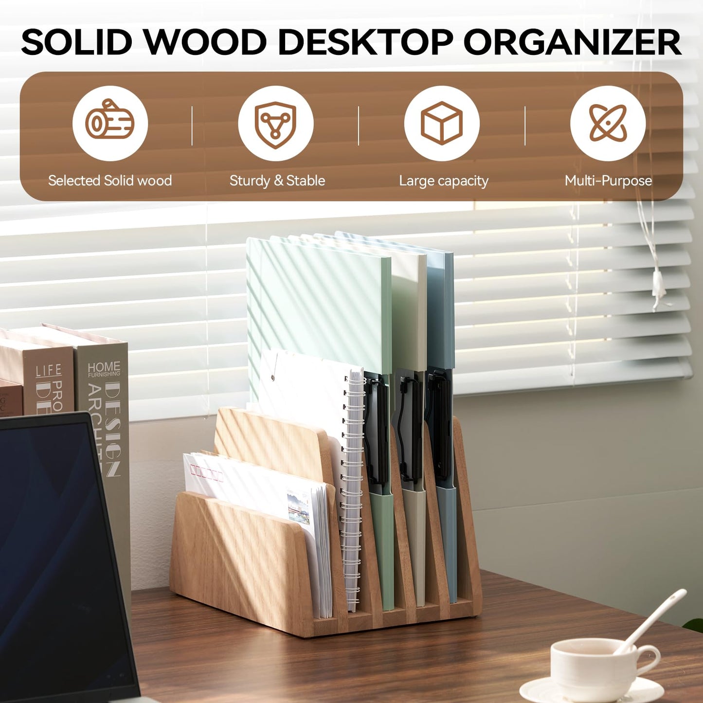 KIRIGEN Desktop File Document Holder Stand 5 Slots Mail Paper Organizer Desk Sorter Holder for File Document Organizer Stand for Home Office (5KWJJ-NA)