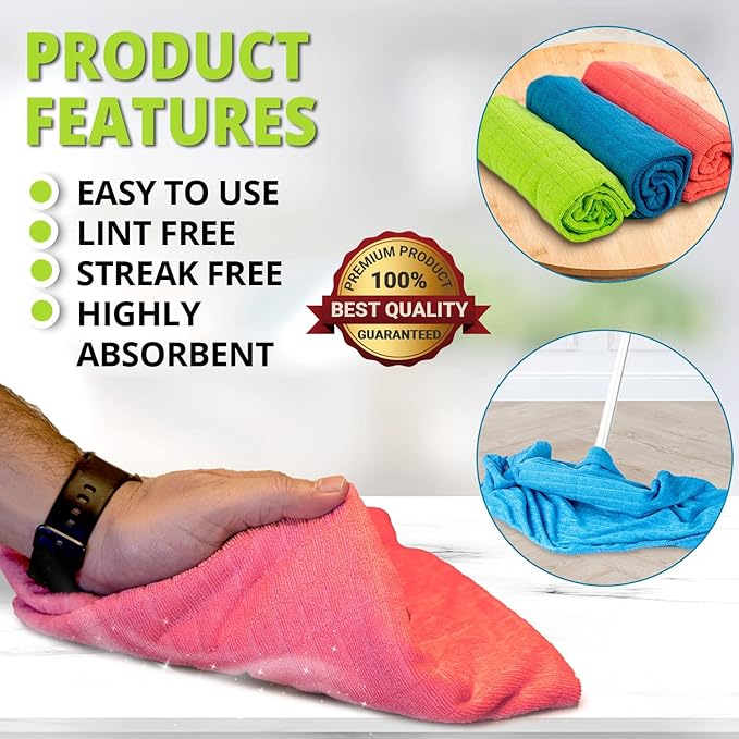 HELOMOR 6 Extra Large Microfiber Cleaning Cloths, Reusable Multi-Purpose
