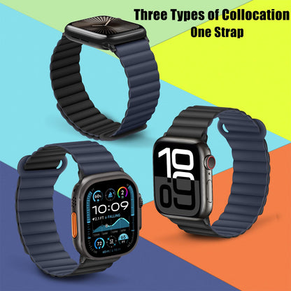 HITZEE Compatible with Apple Watch Strap 49/46/45/44/42/41/40/38mm, Double Sided Wearable Magnetic Band Compatible for iWatch Ultra 3/2/1 Series 11 10 9 8 7 SE3 6 5-1 (42/44/45/46/49, Dark Blue-B)