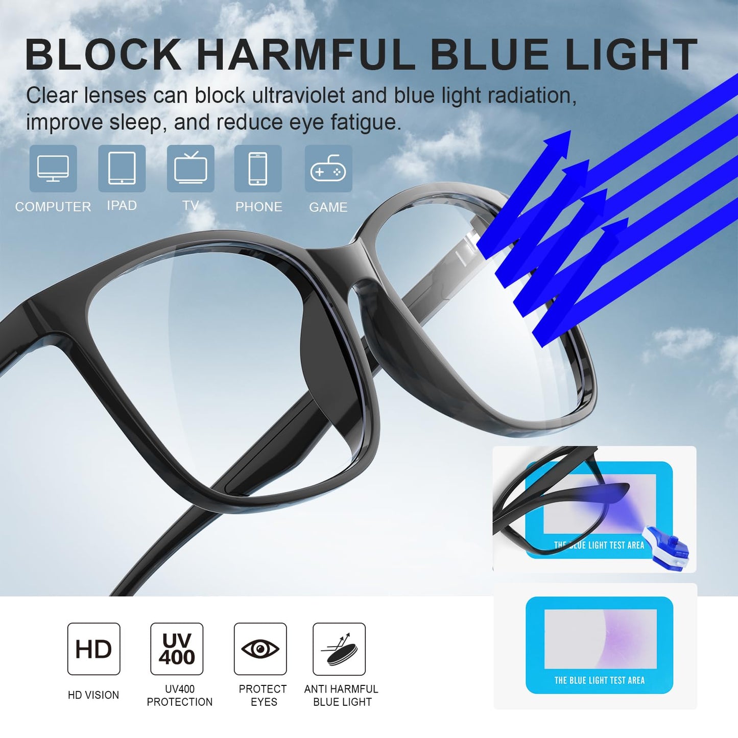 hunsquer Blue Light Glasses for Women Blue Light Blocking Glasses Men Computer Gaming Blue Screen Glasses Mens Blue Light Blocker Glasses