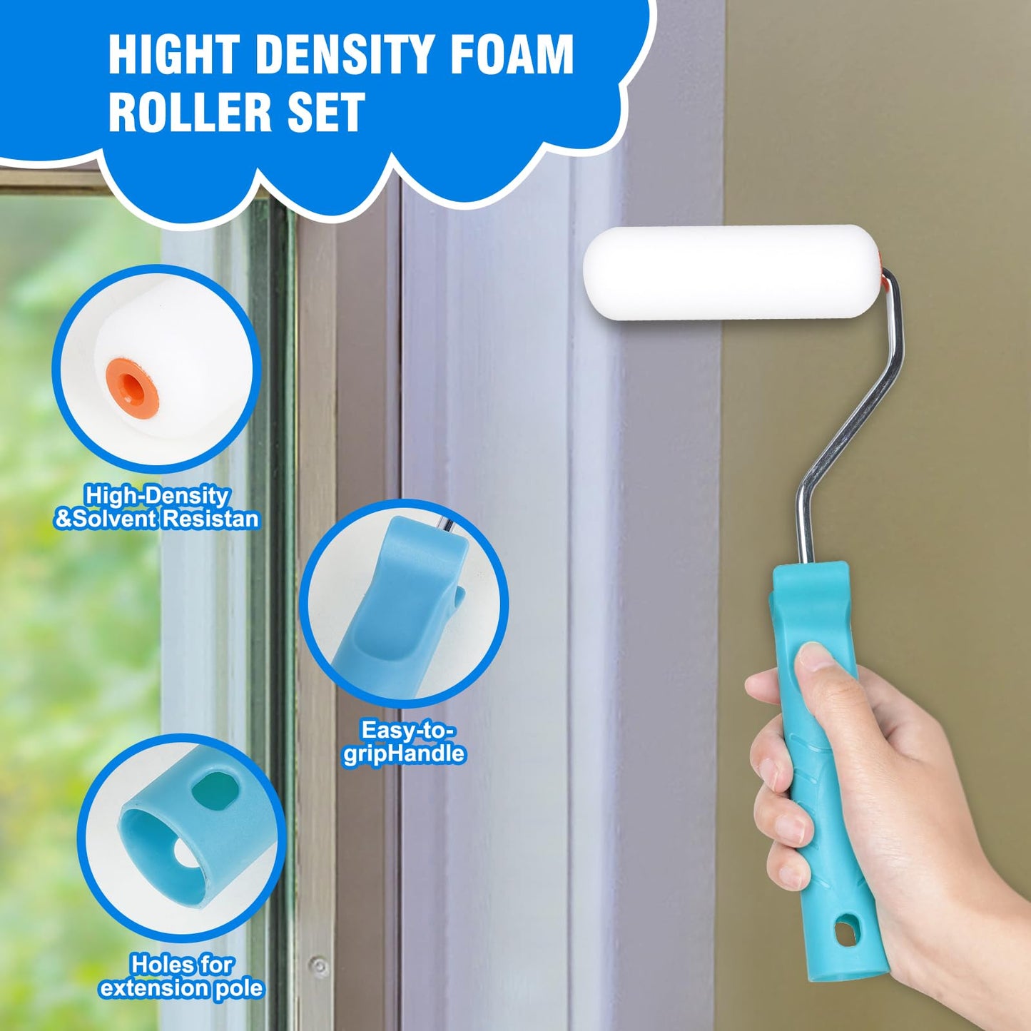 Rhibak Paint Roller Kit, Paint Brushes and 4 Inch Foam Small Paint Roller Set, All in One Paint Tools for Professional or Home Owners for Professional Painting Results