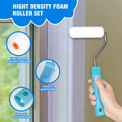 Rhibak Paint Roller Kit, Paint Brushes and 4 Inch Foam Small Paint Roller Set, All in One Paint Tools for Professional or Home Owners for Professional Painting Results