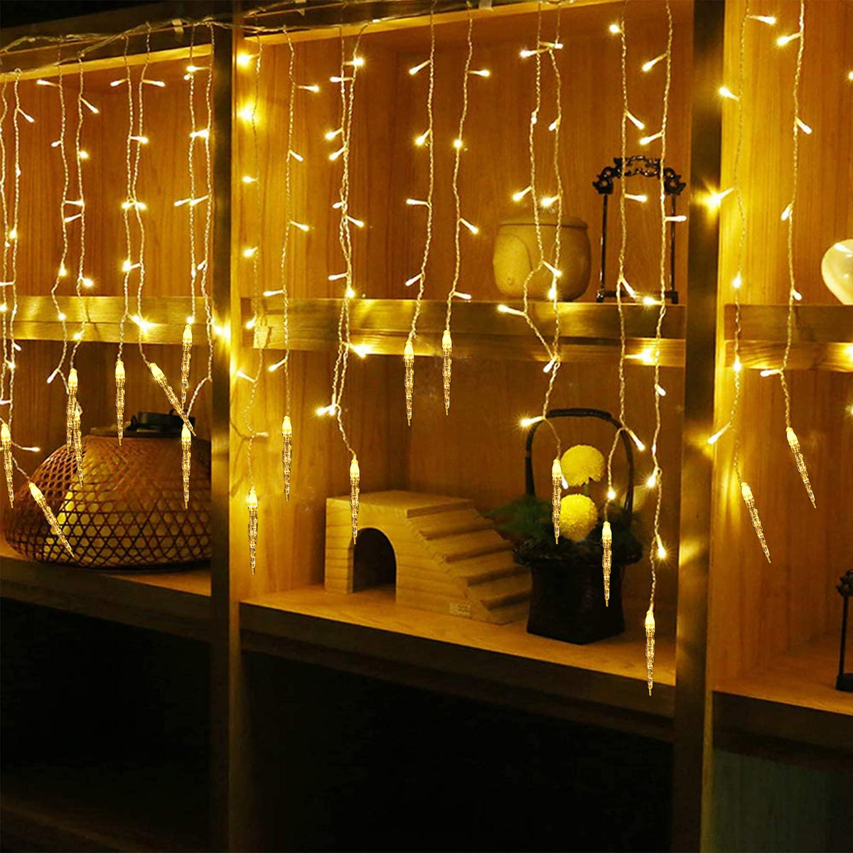 Icicle Christmas Lights, 29.5ft 360 LED Connectable Icicle String Lights with 60 Drops, Window Curtain Fairy Light with 8 Modes, Christmas Fairy Twinkle Light for Garden Eave Xmas Decor (Warm White)