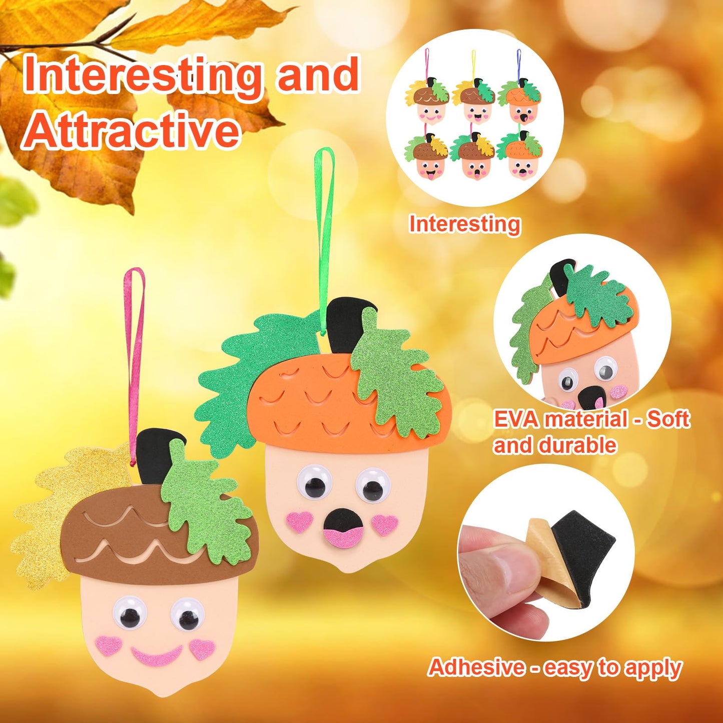 Fennoral 12 Pack Fall Crafts for Kids Make You Hazelnut Foam Stickers DIY Autumn Art and Craft for Boys Girls Party Supply Art Activities Birthday Gifts Fall Thanksgiving Decoration
