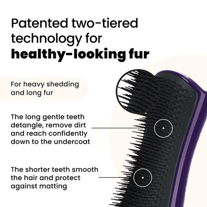 Tangle Teezer | Pet Teezer | Dual-Tier De-Shedding & Grooming Brush for Dogs | Gentle Polymer Teeth | Ideal for Double-Coated Breeds | Ergonomic & Easy Clean | Purple & Grey