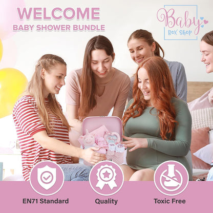 Baby Box Shop - Girl Gift Set, Newborn Essentials, Baby Shower Gifts for Girls, Keepsake Box with Pink Unicorn Rattle, Bib, Booties, Mittens, Hat, Photo Frame & Muslin Cloth - Premium Baby Hamper