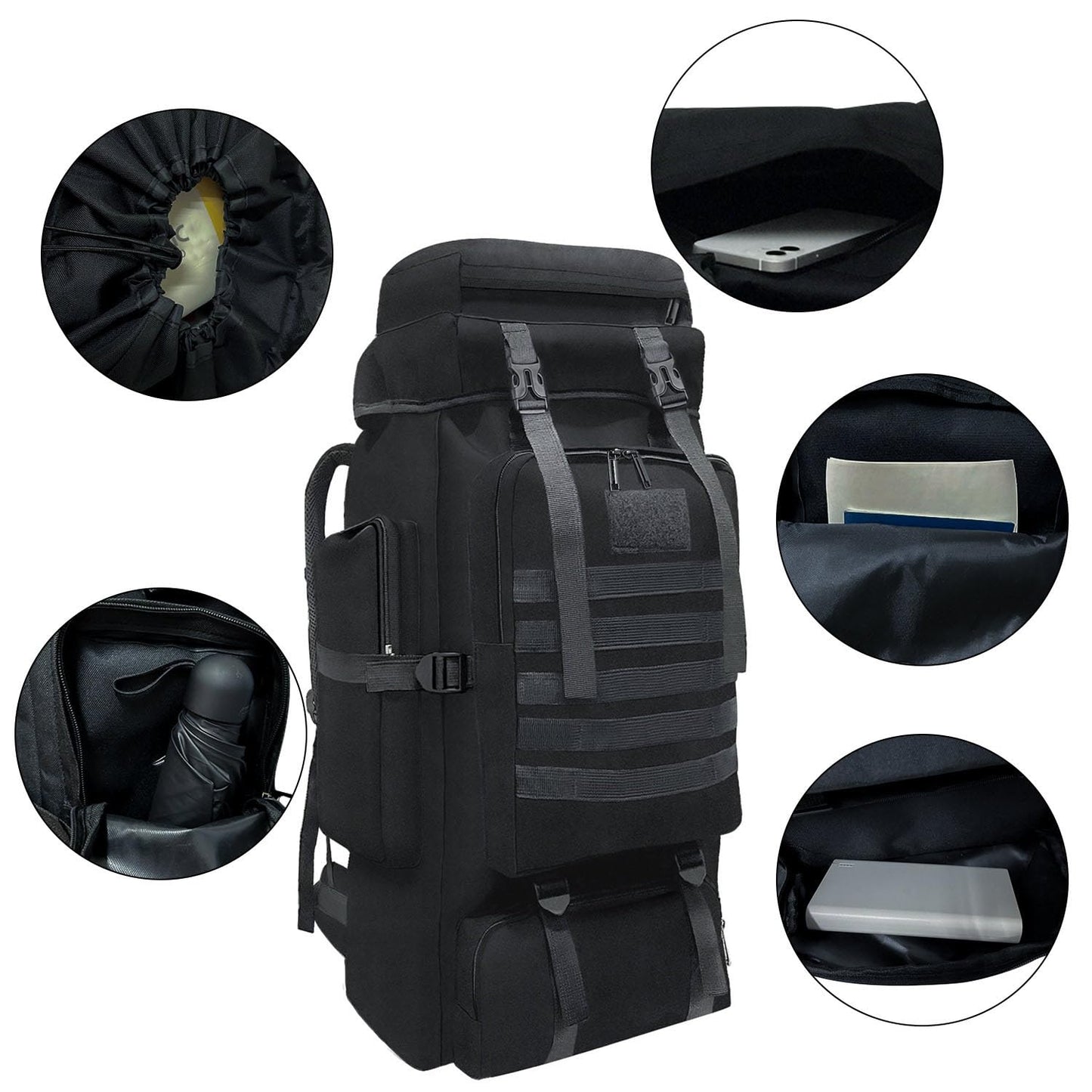 Wesoke 80L Camping Hiking Backpack for Men, Extra Large Survival Hunting Backpack, Waterproof Big Molle Military Tactical Rucksack, Oversized Outdoor Sport Travel Daypack (80L, Black)